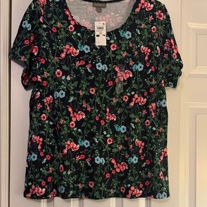 Style & Co. Black Multicolor Floral Short Sleeve Top